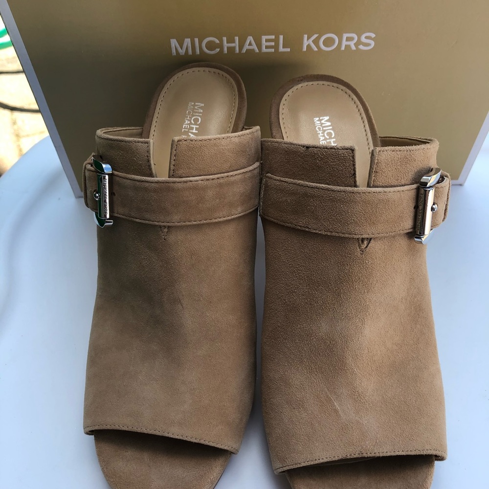 Michael Kors Tan Suede Open Toe Mules